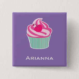 Personalisiert Pink Cupcake WIth Polka Dot Cherry Button