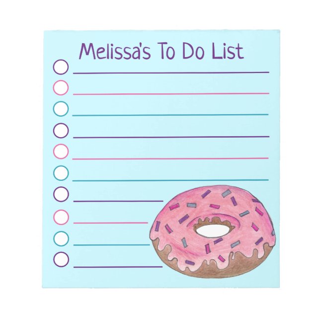 Personalisiert Pink Donut Doughnut Sprinkles Feins Notizblock (Vorderseite)