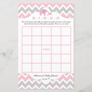 Personalisiert Pink Elefant Baby Duschspiele Bingo