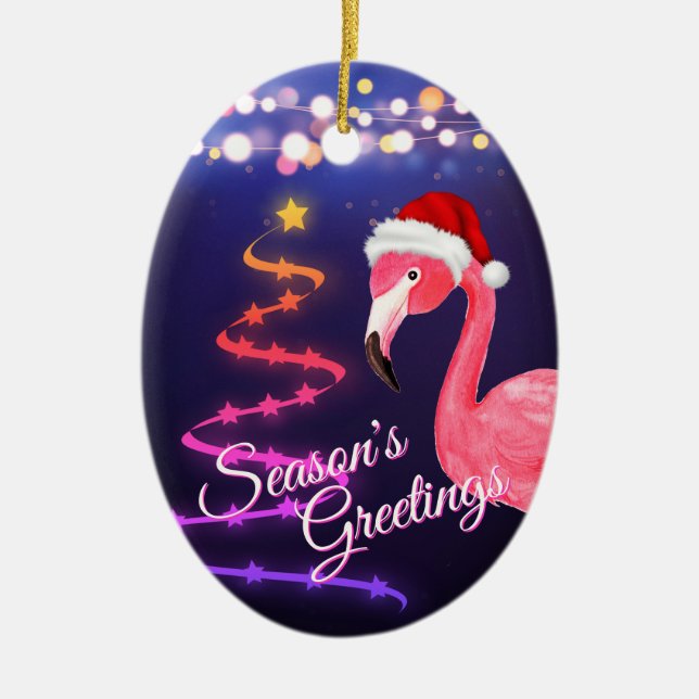 Personalisiert Pink Flamingo Beach Weihnachten Keramik Ornament (Vorne)