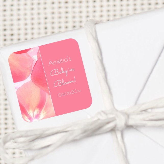 Personalisiert Pink Floral Baby in Bloom Baby Dusc Quadratischer Aufkleber (Von Creator hochgeladen)
