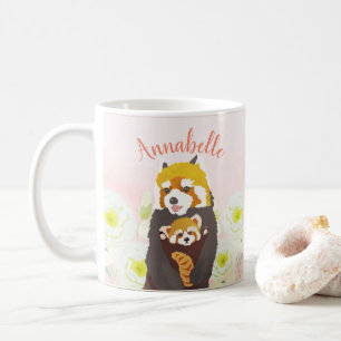 Personalisiert Pink Floral Red Panda Mama Baby Tas Kaffeetasse