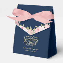 Personalisiert Pink Floral Wedding Day Navy Blue Geschenkschachtel