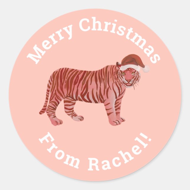 Personalisiert Pink frohe Weihnachten Weihnachten  Runder Aufkleber (Vorderseite)