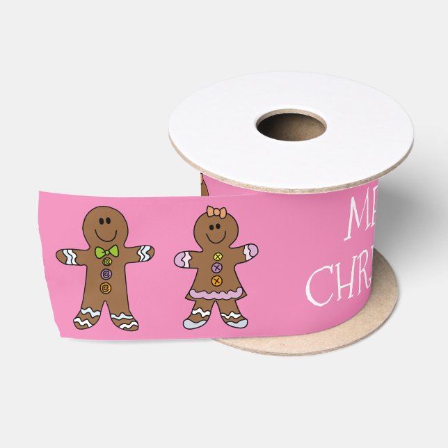 Personalisiert Pink Frohe Weihnachts-Lebkuchen Man Satinband (Spule)