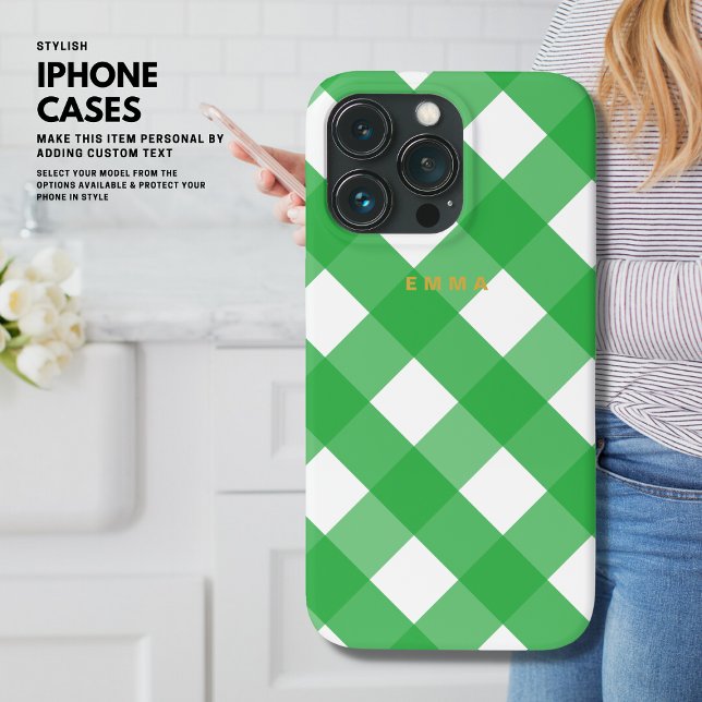 Personalisiert Pink Gingham iPhone Case mit Name (Von Creator hochgeladen)