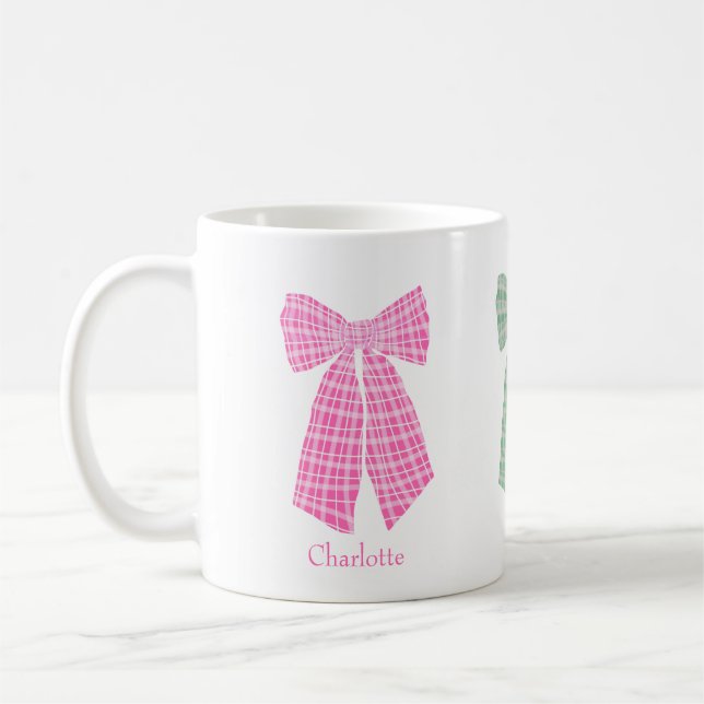 Personalisiert Pink Gingham Romantischer Coquette  Kaffeetasse (Links)