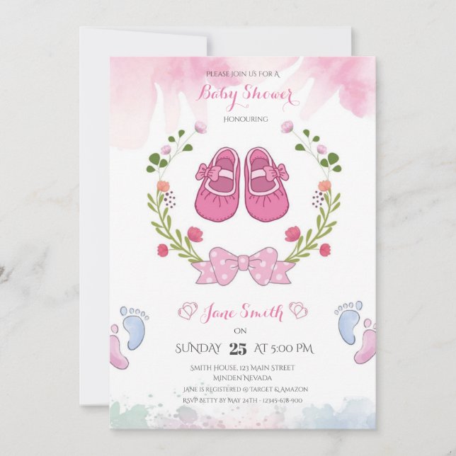 Personalisiert Pink Girls Kinderdusche Einladung (Vorderseite)