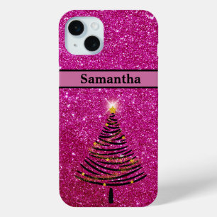 Personalisiert Pink Glitzer Weihnachtsbaum Case-Mate iPhone Hülle