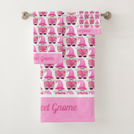 Personalisiert Pink Gnomes Hearts Woodland Whimsic Badhandtuch Set