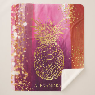 Personalisiert Pink Gold Ananas Glitzer Sherpadecke