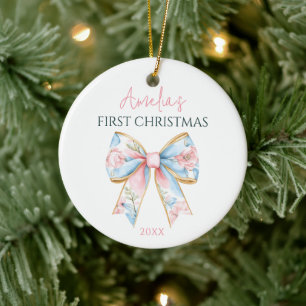 Personalisiert Pink Gold Bow Baby Girl Keramik Ornament