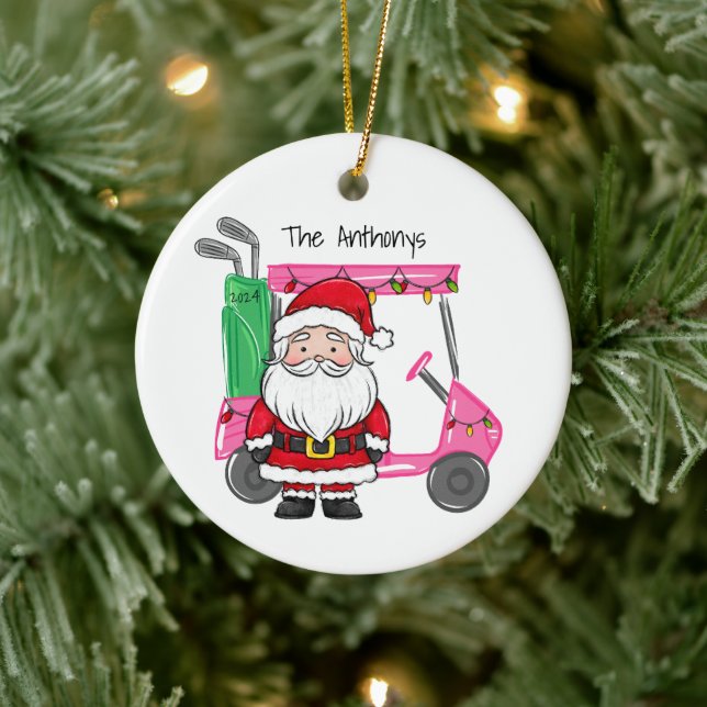 Personalisiert Pink Golf Camp Weihnachtsbeleuchtun Keramik Ornament (Baum)