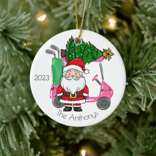 Personalisiert Pink Golf Cart Weihnachtsbaum Keramik Ornament (Baum)