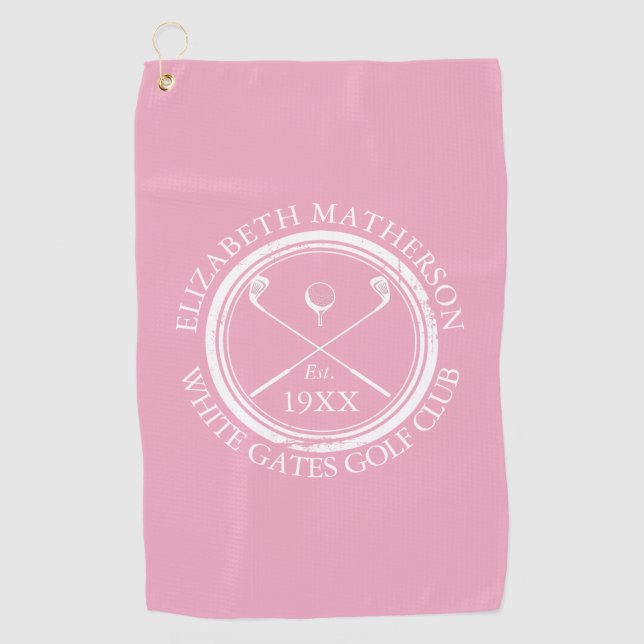 Personalisiert Pink Golf Club Name Golfhandtuch (Vorderseite)
