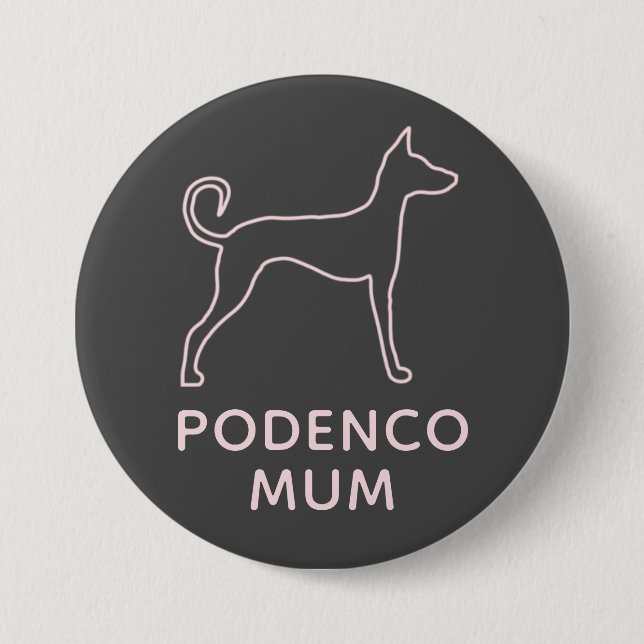 Personalisiert Pink Grau Podenco Mum Button (Vorderseite)