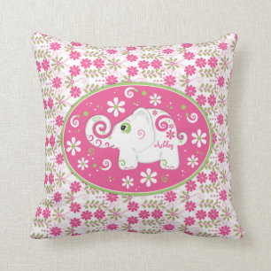 Personalisiert Pink Green Elephant Daisy Floral Kissen