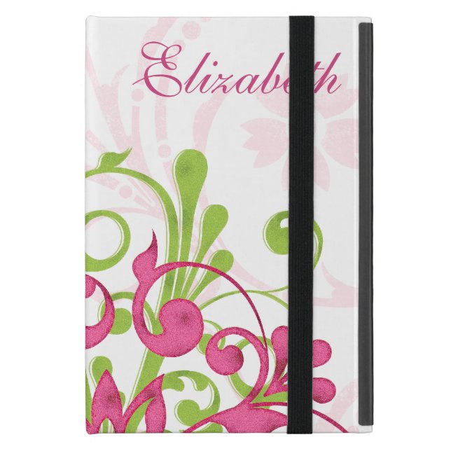Personalisiert Pink Green Floral iPad Mini Folio iPad Mini Etui (Vorderseite Geschlossen)