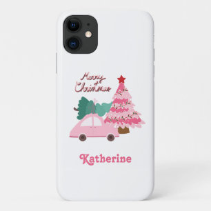 Personalisiert Pink & Green Frohe Weihnachtsbaum Case-Mate iPhone Hülle