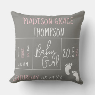 Personalisiert Pink Grey Birth Stat Name Kissen