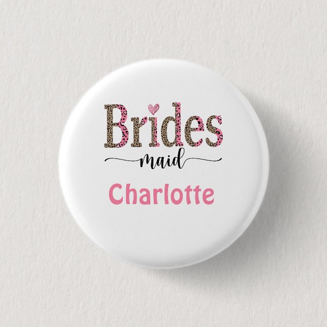 Personalisiert Pink Grey Leopard Print Bridesmaid Button (Vorderseite)