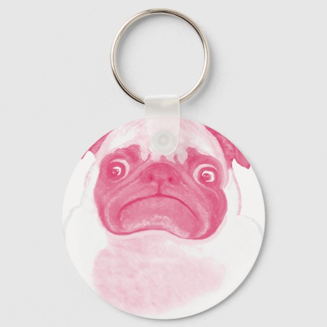Personalisiert PINK Grumpy Puggy Schlüsselanhänger (Vorderseite)