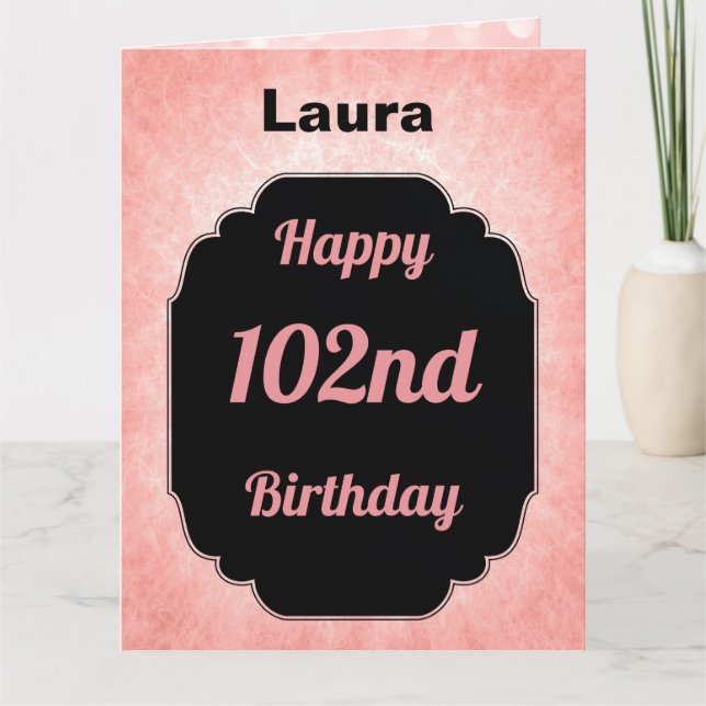 Personalisiert-pink Happy 102. Geburtstag Karte (Vorderseite)