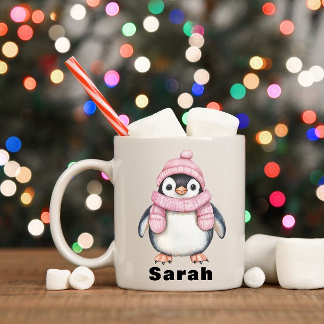 Personalisiert Pink Hat Penguin Individuelle Name Kaffeetasse (Personalized Pink Hat Penguin Custom Name Coffee Mug
)