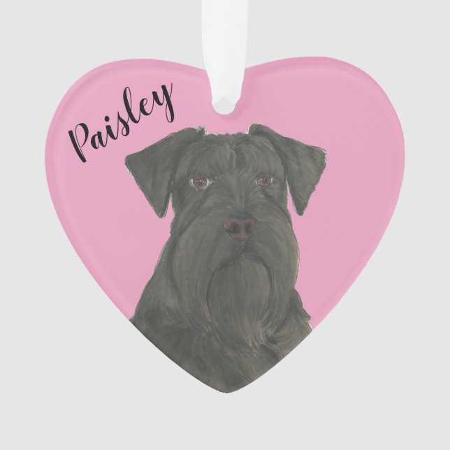 Personalisiert Pink Heart Black Schnauzer Ornament (Vorderseite)