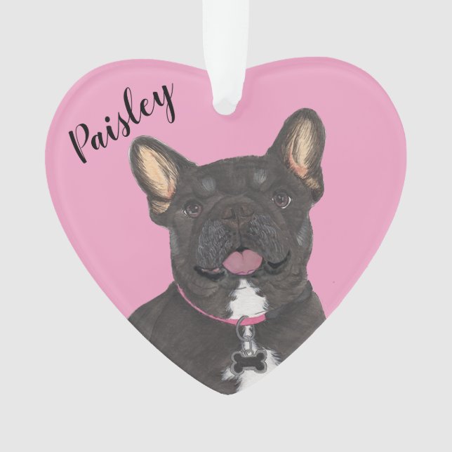 Personalisiert Pink Heart Black Tan Tricolo French Ornament (Vorderseite)