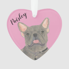 Personalisiert Pink Heart Blue Frenchie Ornament
