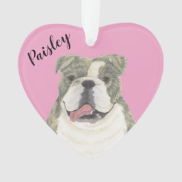 Personalisiert Pink Heart Brindle English Bulldog Ornament