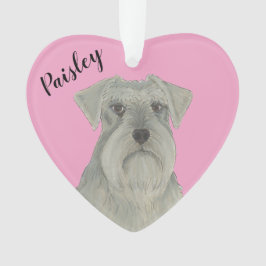 Personalisiert Pink Heart Gray SIlver Schnauzer Ornament