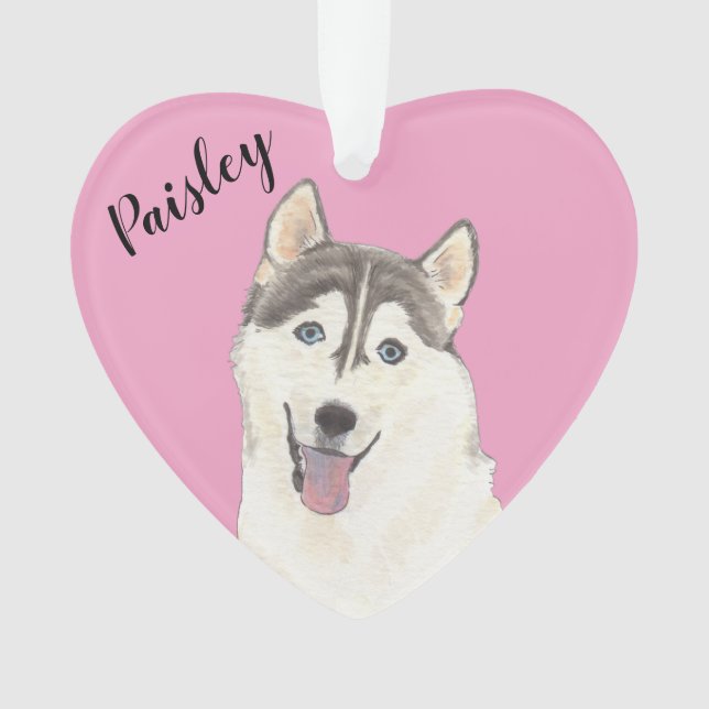 Personalisiert Pink Heart Husky Ornament (Vorderseite)