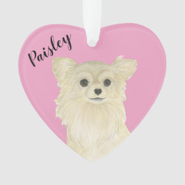 Personalisiert Pink Heart Tan Long Hair Chihuahua Ornament