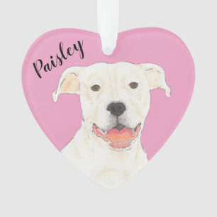 Personalisiert Pink Heart White Pitbull Staffy Ornament