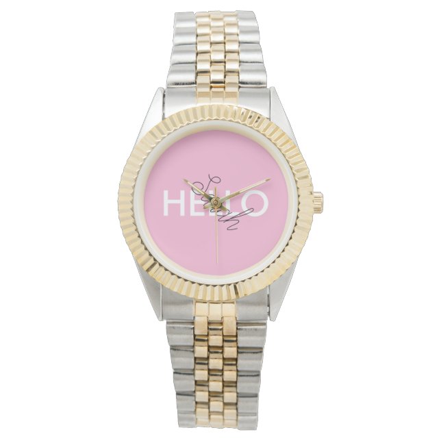Personalisiert Pink "Hello" Armbanduhr mit Custom (Vorderseite)