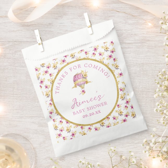 Personalisiert Pink Hot Air Ballon Babydusche Geschenktütchen (Ausgeschnitten)