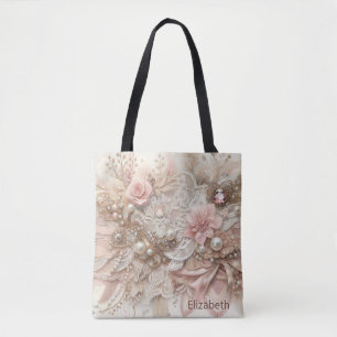 Personalisiert Pink Ivory Beige Florals Hochzeit Tasche