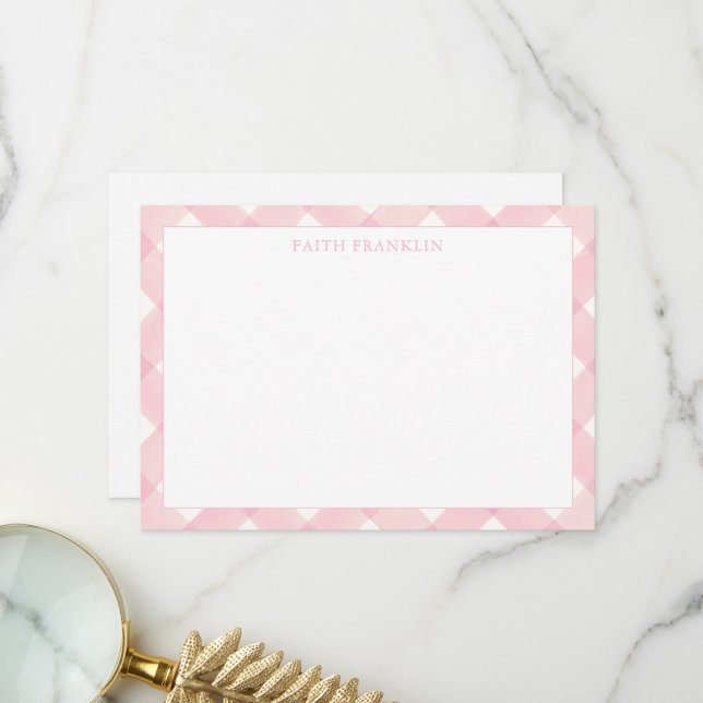 Personalisiert Pink Kariert Gingham Baby Stationer Dankeskarte (Vorderseite/Rückseite Beispiel)