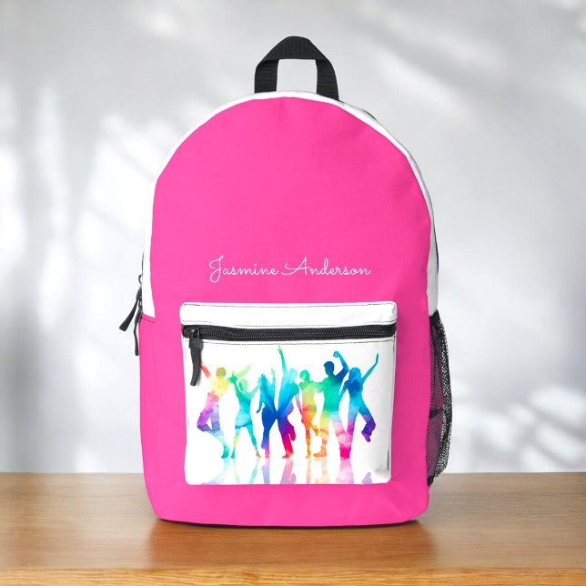personalisiert-pink-Kinderschule Bedruckter Rucksack (fun pink dance/ scoll backpack persoanlized for safe keeping)