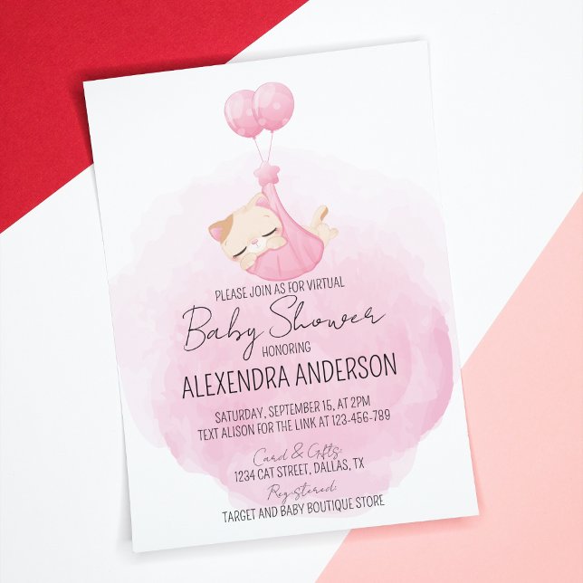 Personalisiert Pink Kitten Baby Girl Dusche Einladung (Baby girl cat theme pink shower Invitation for cat lover mom-to be. )