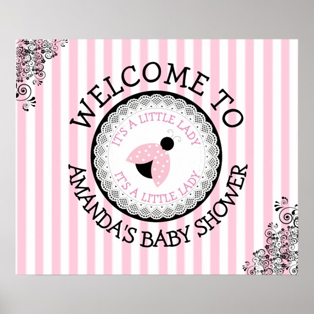 Personalisiert Pink Ladybug Baby Shower Poster (Vorne)