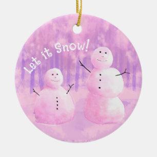 Personalisiert Pink Lila Snowman Keramik Ornament