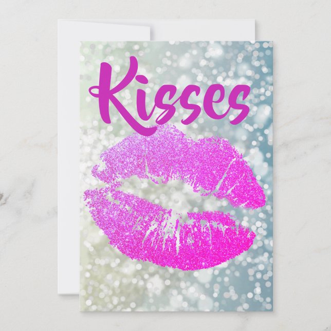 Personalisiert Pink Lipstick "Kisses" Vielen Dank Dankeskarte (Vorderseite)