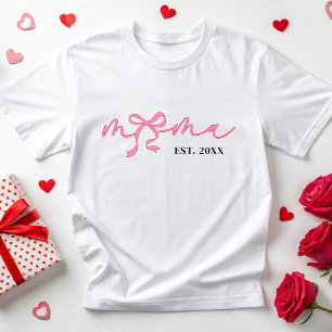 Personalisiert Pink Mama Est 2025 Coquette Bow Mam T-Shirt