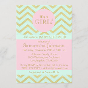 Personalisiert Pink Mint Green Gold Baby Dusche Gi Einladung