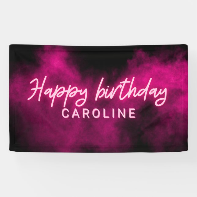 Personalisiert Pink Neon Happy Birthday Party Banner (Horizontal)