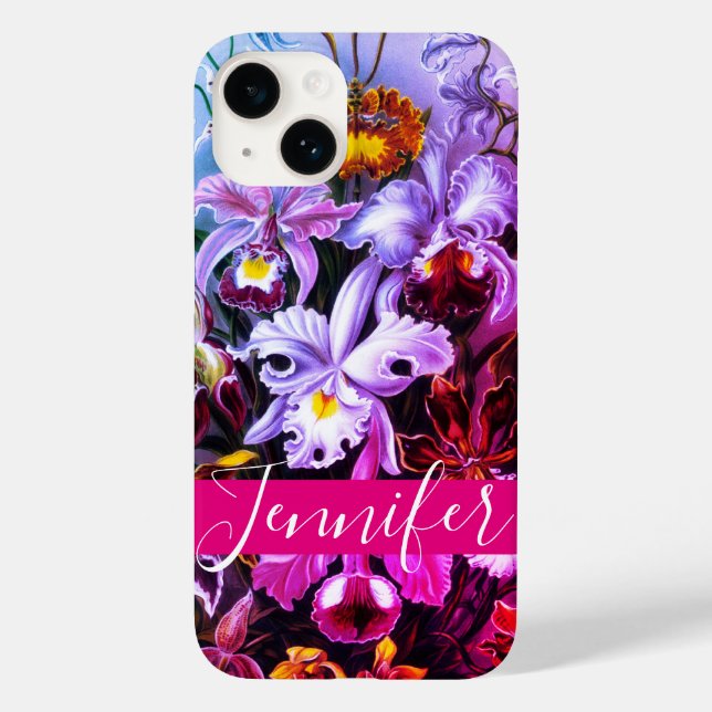 Personalisiert Pink Ombre Orchids Case-Mate iPhone 14 Hülle (Rückseite)