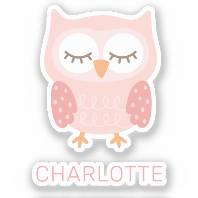 Personalisiert Pink Owl niedliche Mädchen Aufkleber (Vorderseite)